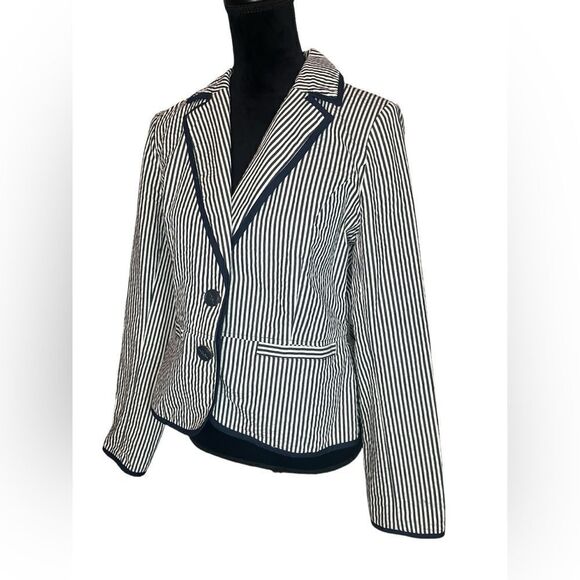 SANDRO NAUTICAL NAVY & WHITE STRIPED CLASSIC BUSINESS CASUAL WOMENS SIZE MEDIUM - Picture 2 of 12
